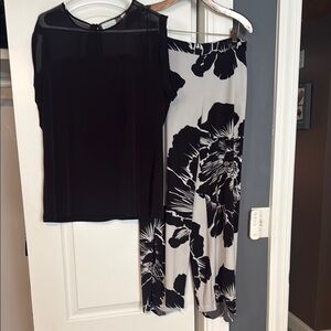Black Sleeveless Top and Floral Pants Set
